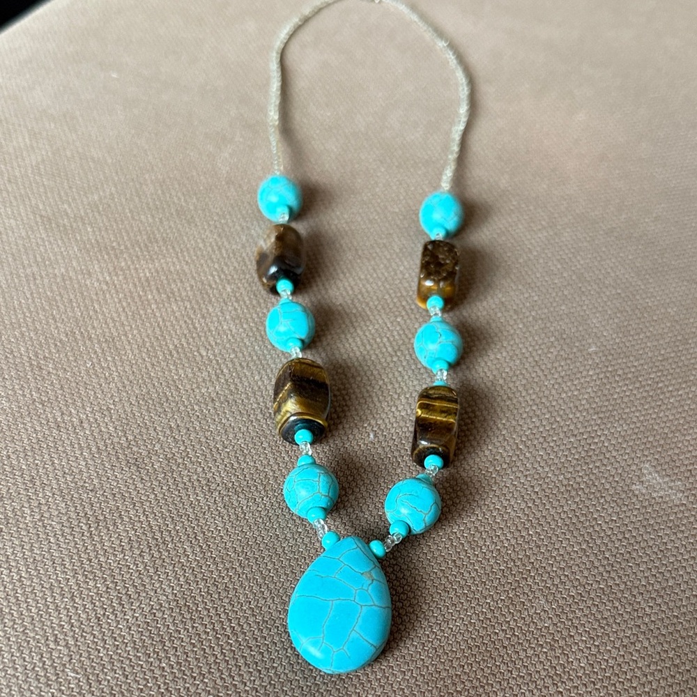 Turquoise and Brown Beaded Necklace